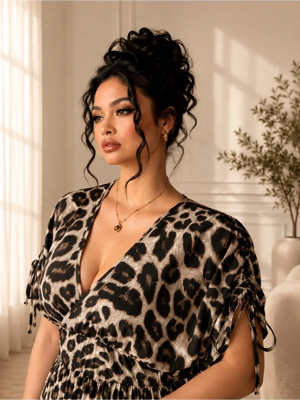 Leopard Print V-Neck Maxi Dress - Brown/Black - Picture 3 of 6